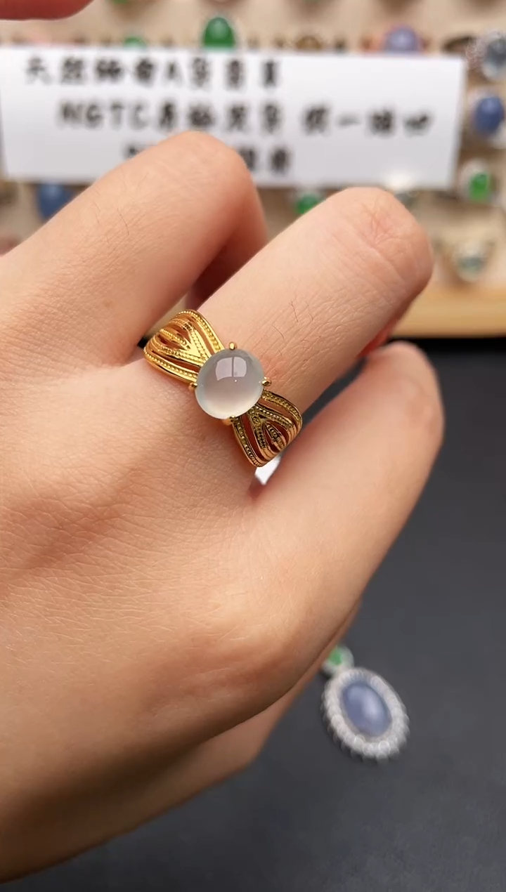 银S925镶嵌戒指翡翠一物一证一礼盒