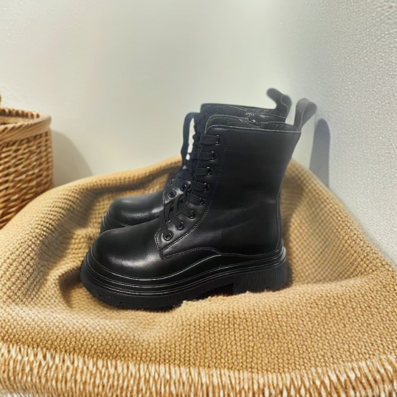 女靴时尚百搭牛皮皮靴真皮复古女士休闲