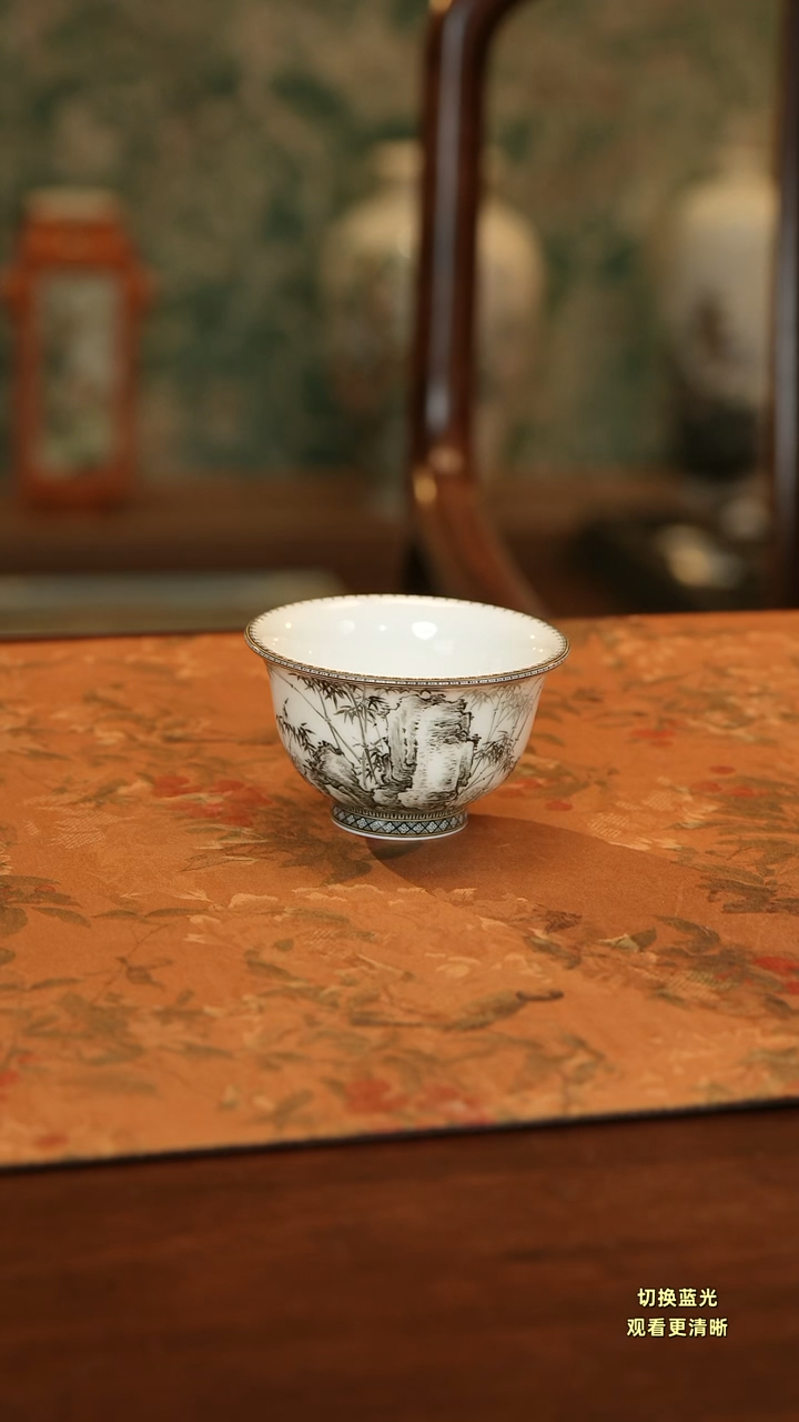 手绘墨彩墨竹压手杯