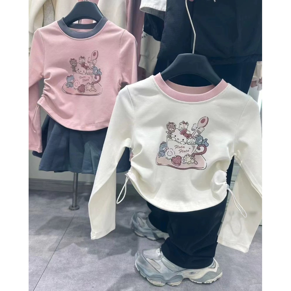 【断码清货】2025春卡通杯子猫咪带抽绳打底衫 D221 221  R Z1