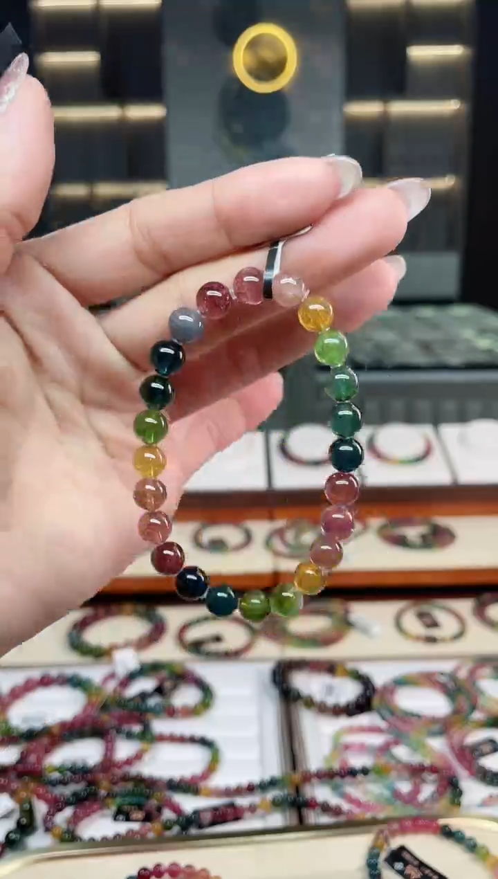 未镶嵌老矿碧玺彩虹单圈手串7mm+碧玺（多样性发一条）T