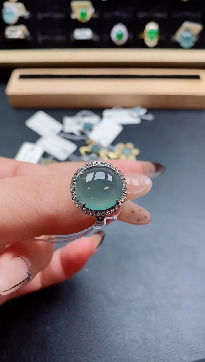 银S925镶嵌戒指翡翠1