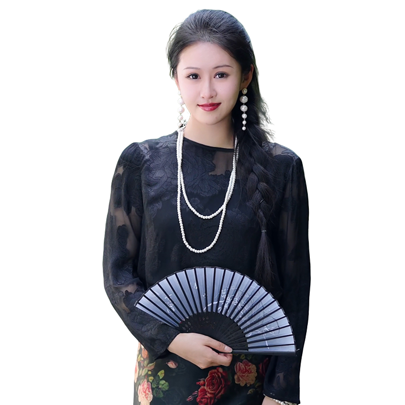 真丝剪花绡(忆柏)复古提花百搭中式中国风百搭上衣50351