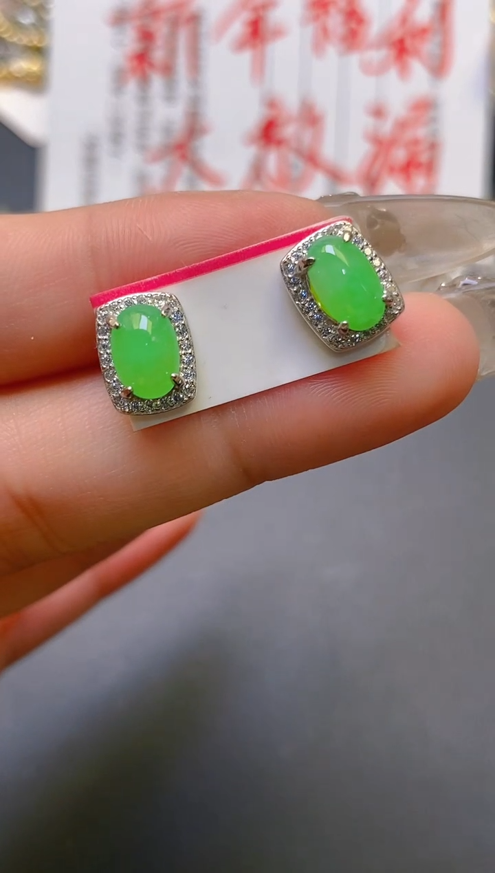 【闪购商品】翡翠耳饰银S925镶嵌天然A货翡翠1