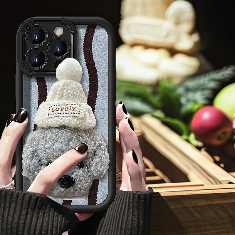 毛绒小狗公仔适用苹果16PRO手机壳秋冬15硅胶小羊皮14plus防摔7/8