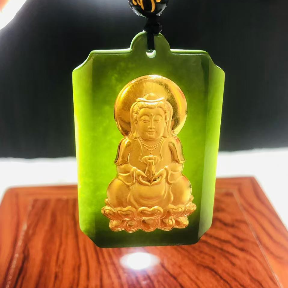 足金真金黄金镶嵌观音吊坠 带绳子 LC05