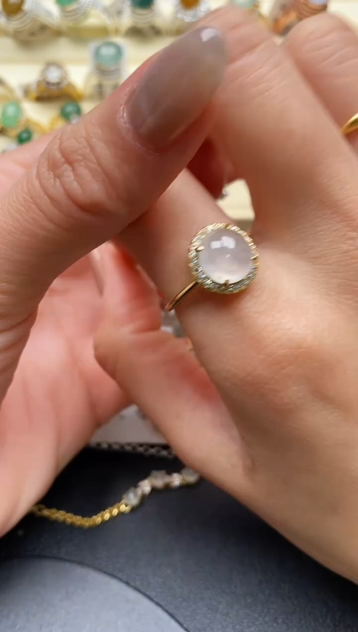 【闪购商品】翡翠戒指银S925镶嵌缅甸天然A货翡翠55  5-4