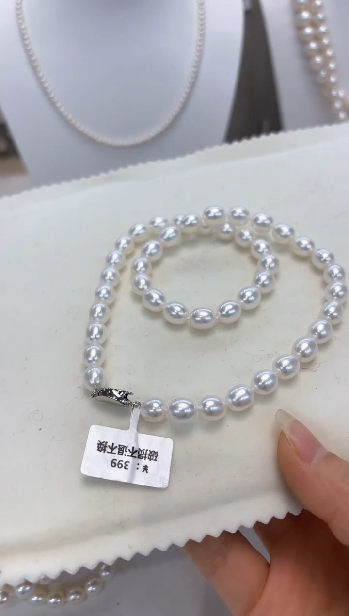 【闪购商品】淡水珍珠项链银S925镶嵌7.5-8MM无核胖米