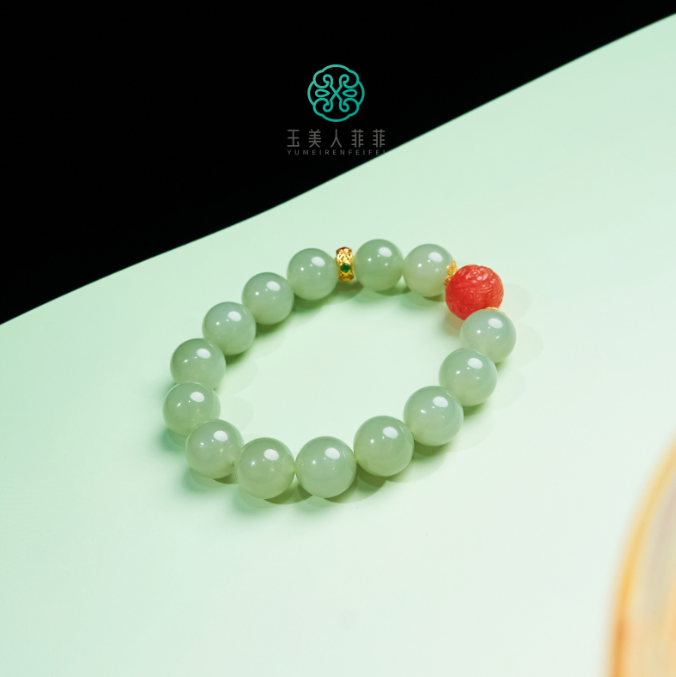 菲菲珠宝好*18k和田玉单圈手串约12mm