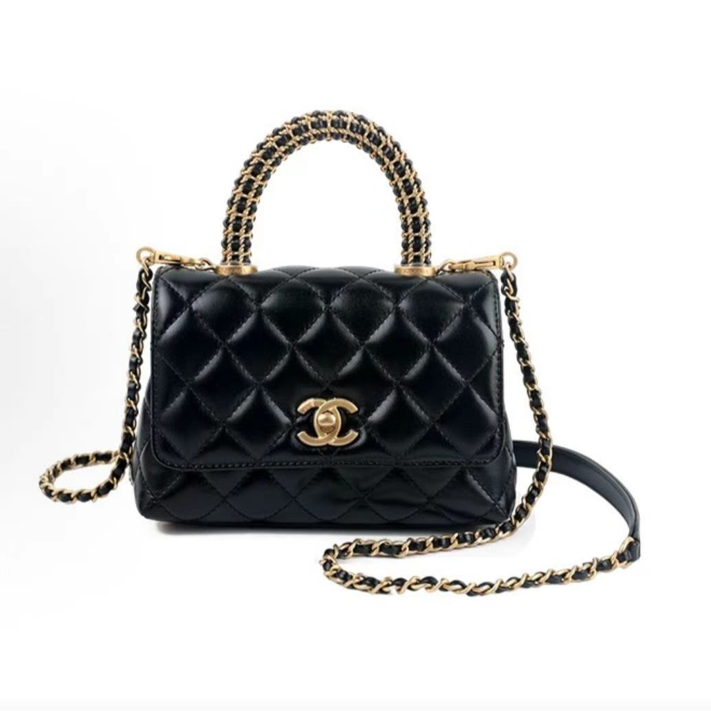 99新 Chanel/香奈儿 黑金cocohandle mini 编织金属手柄包