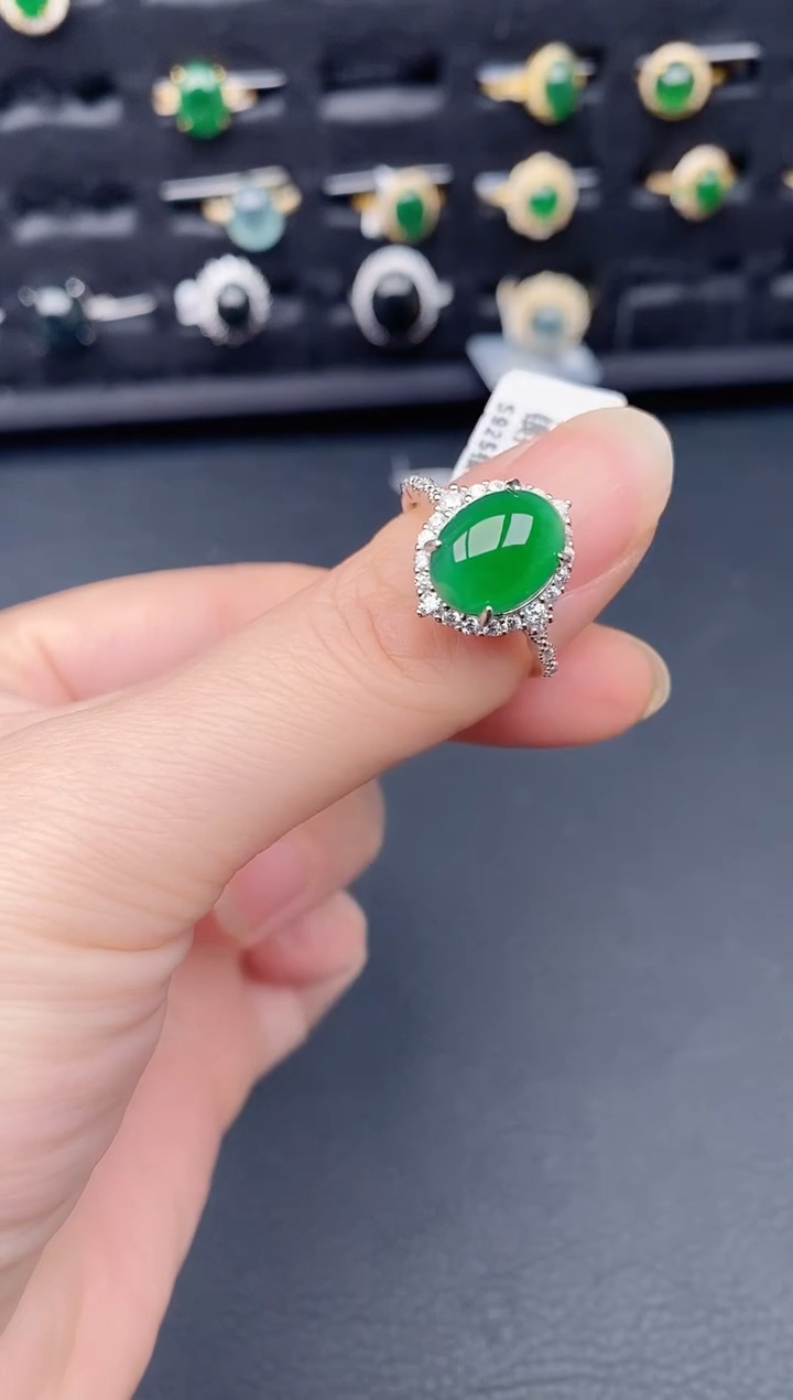 银S925镶嵌戒指翡翠天然a货翡翠276