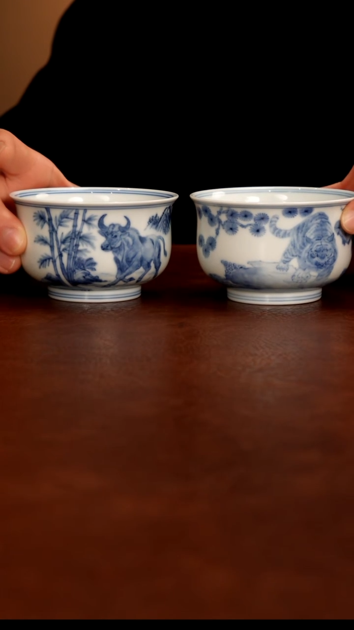 摆件陶景德镇瓷器，青花瓷手绘茶具~