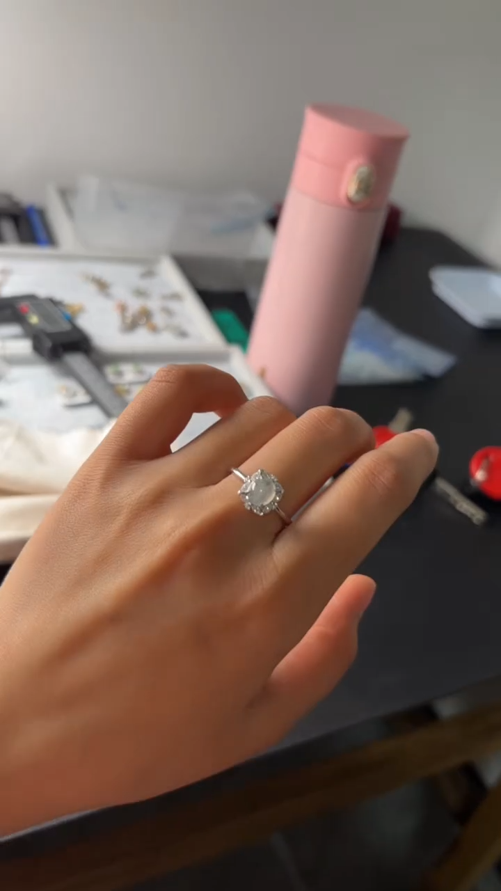 【闪购商品】翡翠戒指银S925镶嵌缅甸A货翡翠S925银镶嵌