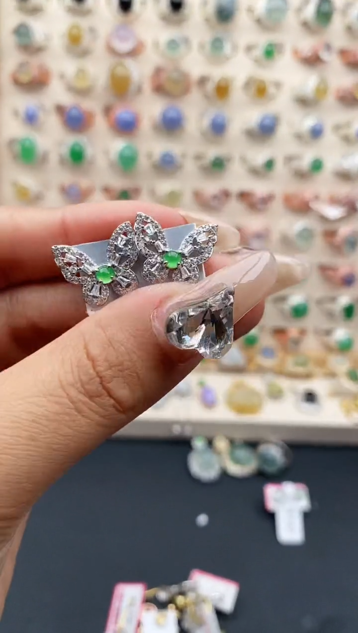 【闪购商品】翡翠耳饰银S925镶嵌天然A货翡翠222  9+8