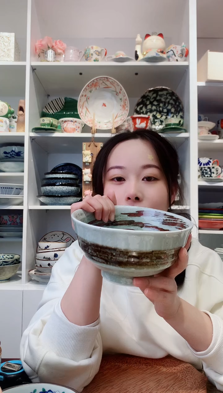 陶瓷日本进口棕刷毛大面碗17cm