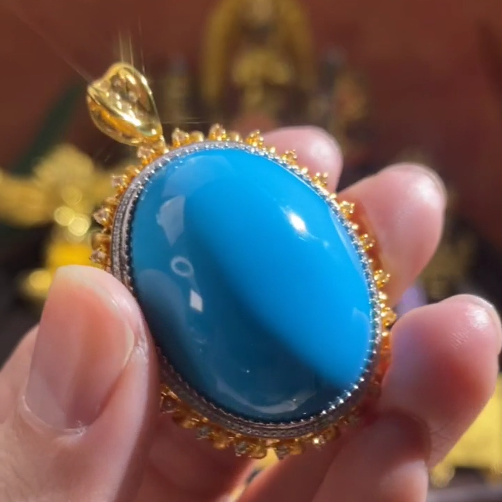 【嘉一珠宝】绿松石吊坠k金大蛋面孤品