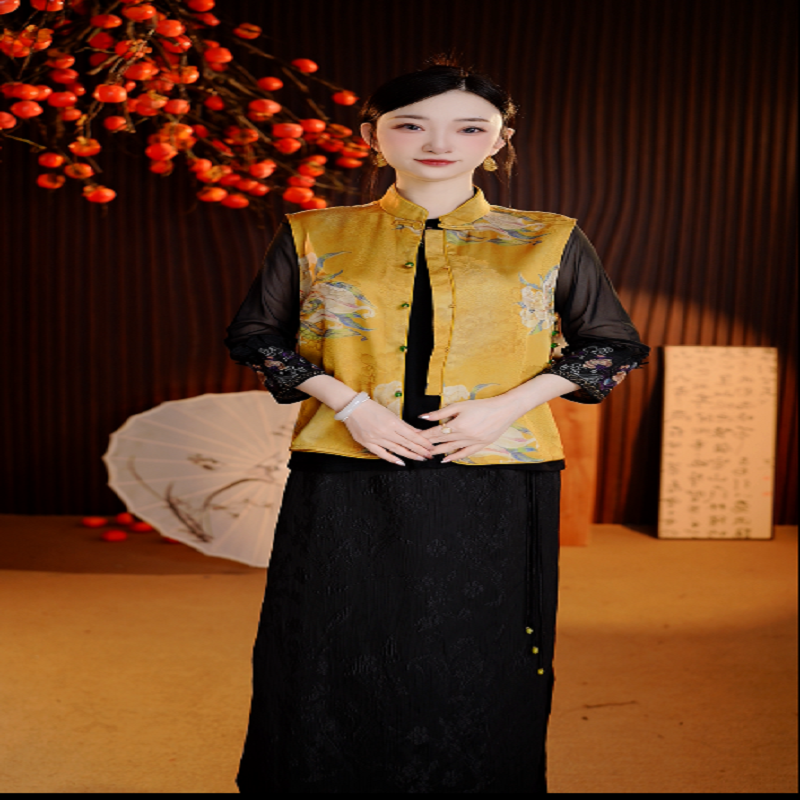 【金韵】小雪高定新中式国风妈妈装双面穿刺绣马甲