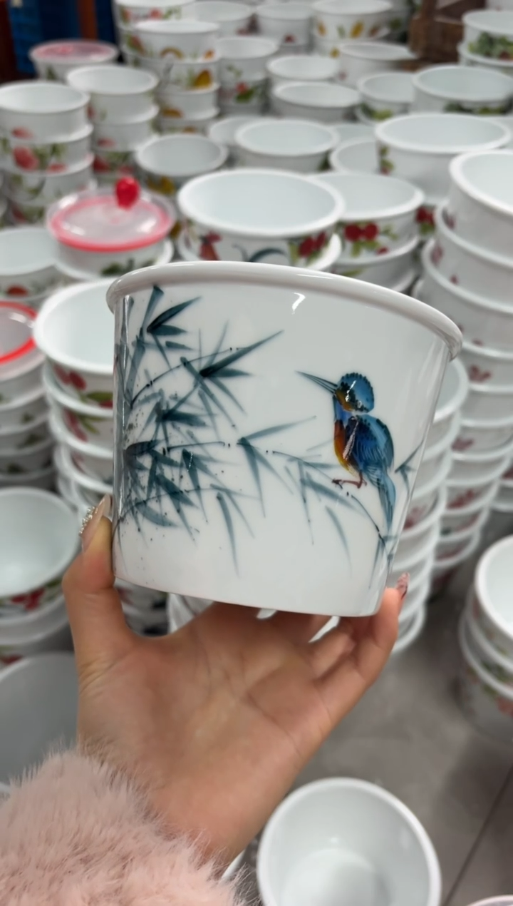 瓷片景德镇高温陶瓷食品级手绘釉中彩-泡面桶