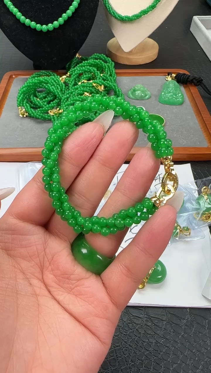 未镶嵌翡翠耳饰小米麻花手串