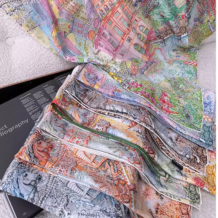 「翱翔福宝之梦-24新款」 90cm18姆米双面斜纹丝巾时尚桑蚕丝真丝