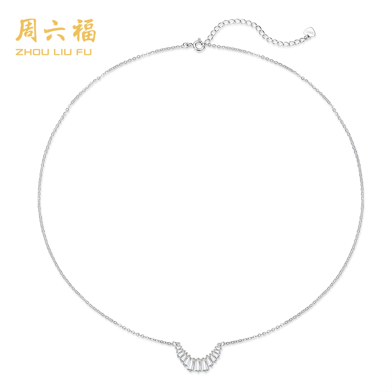 ZHOU LIU FU/周六福 坠链均925银合成锆石 月牙弯项链N2Q0223R