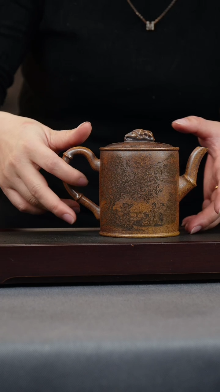 【闪购商品】紫砂茶壶龙骨金砂 高竹节 刻绘