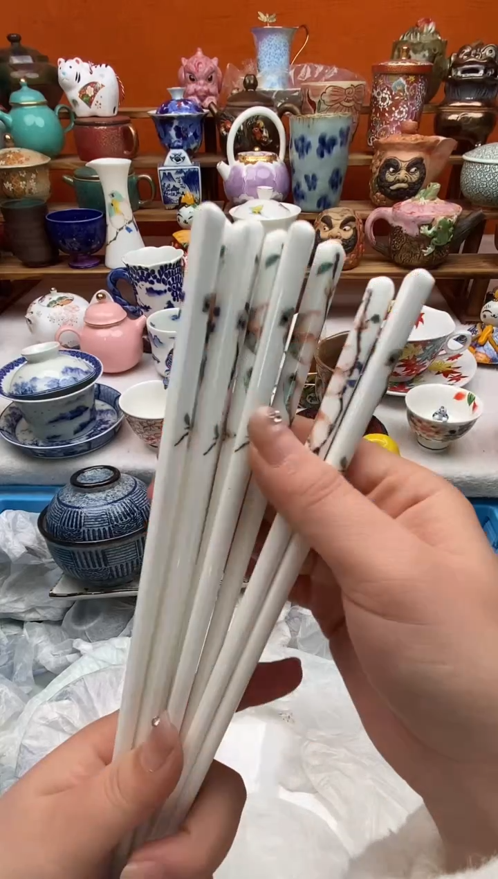 瓷片九谷青郊小鸟筷子5双