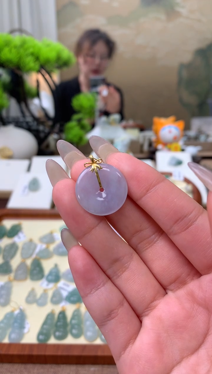 【闪购商品】翡翠颈饰18K金镶嵌天然A货翡翠挂件