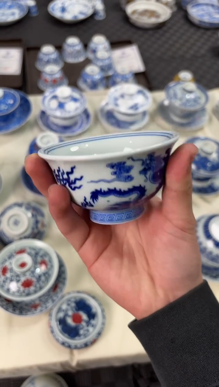 盖碗瓷景德镇陶瓷茶具七丞堂青花九龙压手杯
