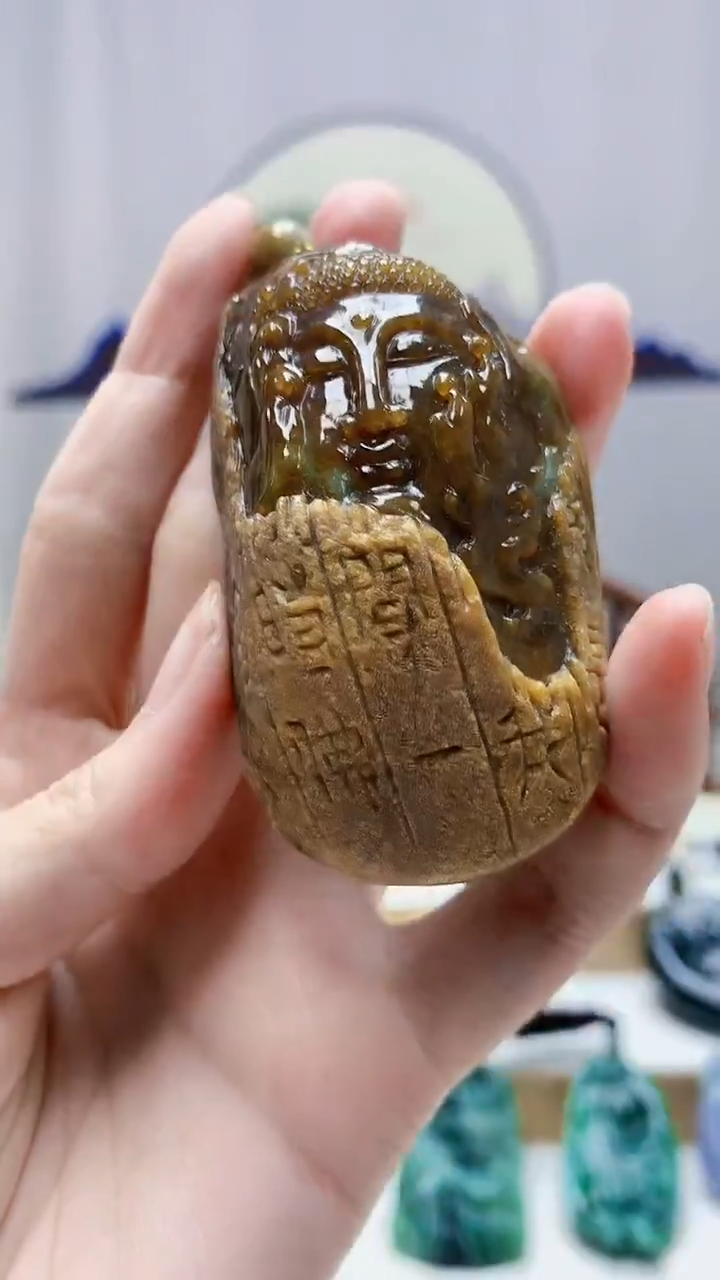未镶嵌定制翡翠4917zm-毛货挂件佛观天下175