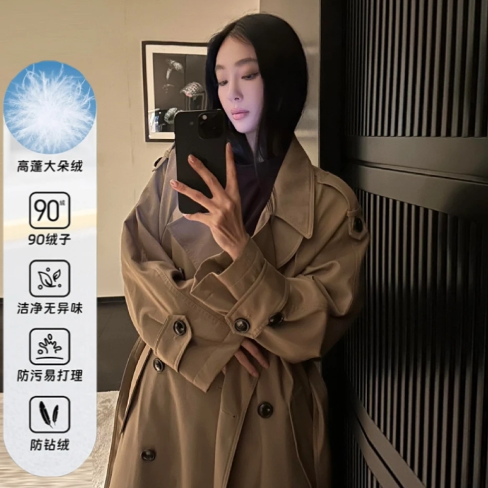 【巴黎旧梦】白鸭绒羽绒风衣外套加长款2025高级感英伦风大衣FY32