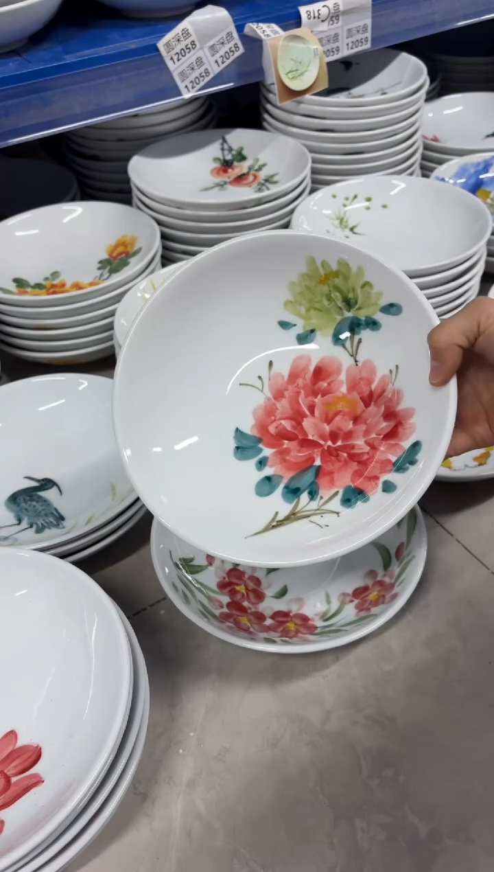 景德镇高温陶瓷食品级手绘釉中彩-圆深盘