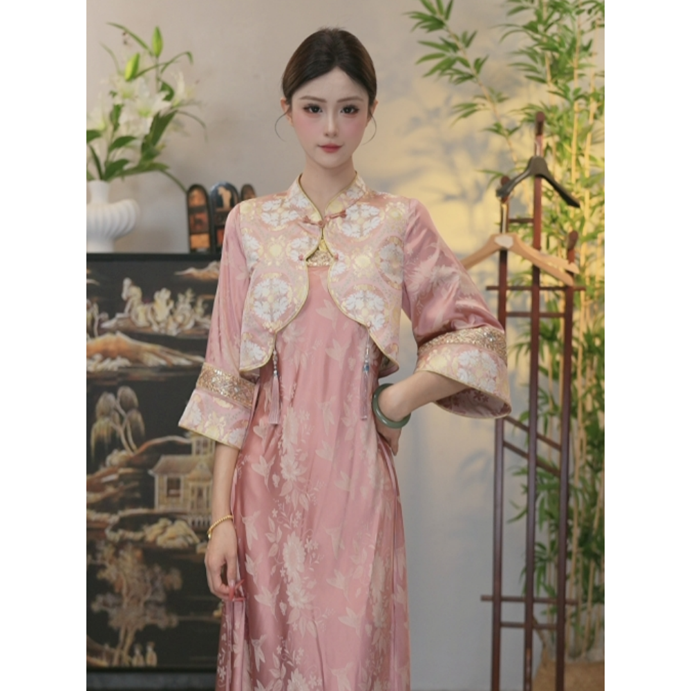 微岚熙2025夏季新款中国风飘逸日常粉黛长款连衣裙WW（1735）