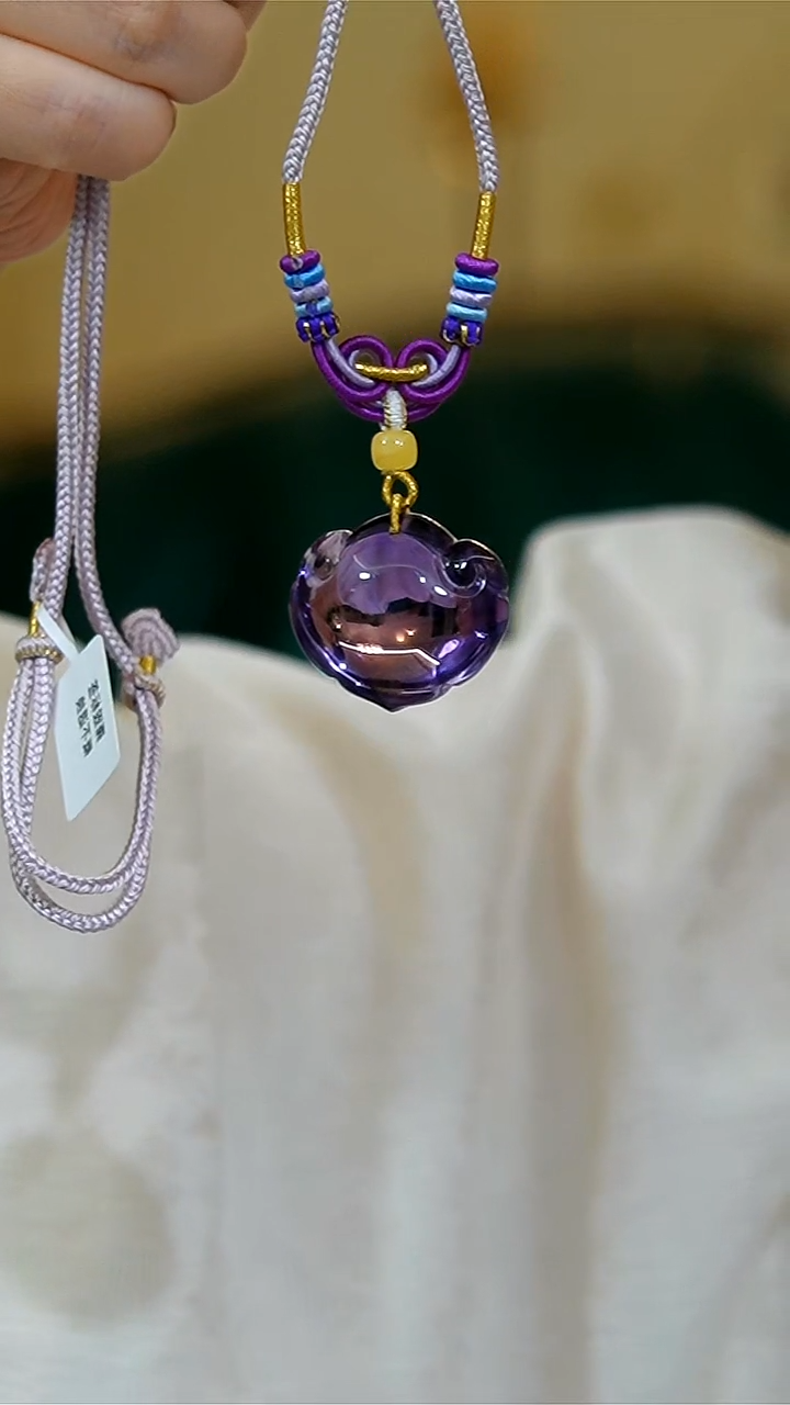 【闪购商品】紫晶项链未镶嵌紫晶如意手工绳项链