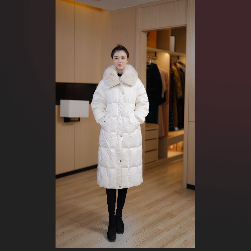 【8001】狐狸毛冬季时尚填充白鹅绒保暖新款长款羽绒服