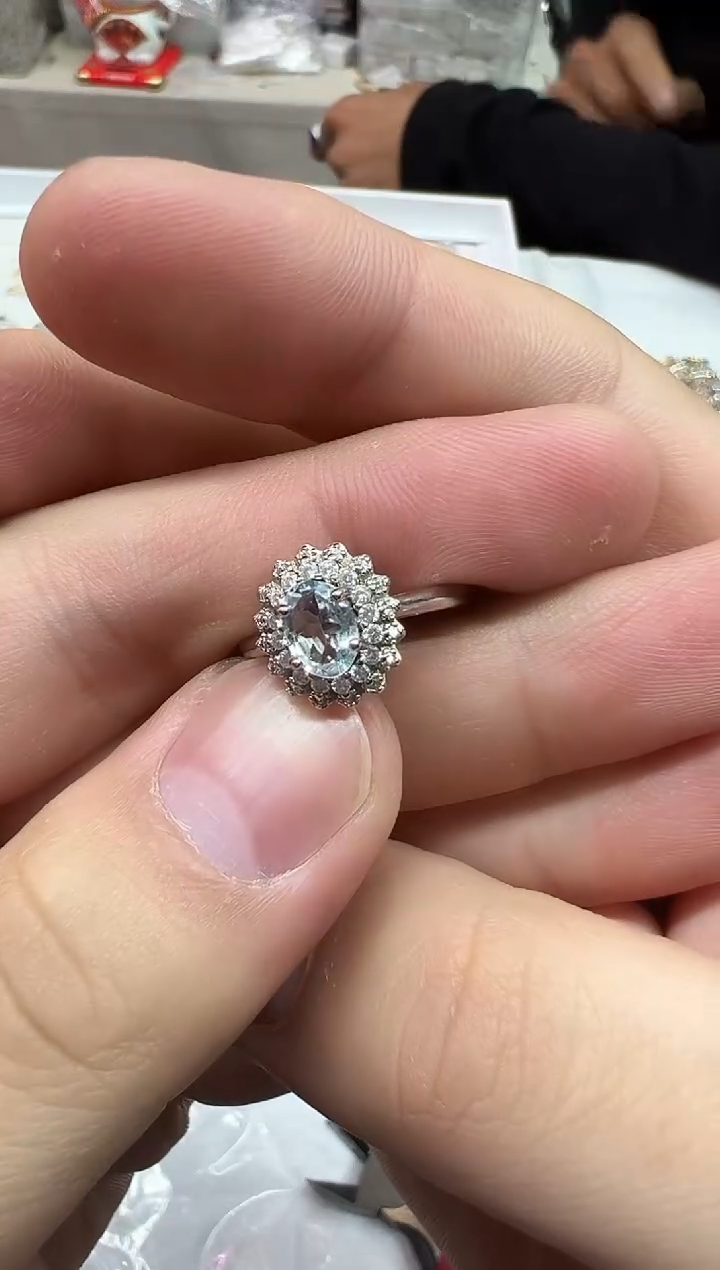 银S925镶嵌戒圈海蓝宝石1230m108多样性发其一