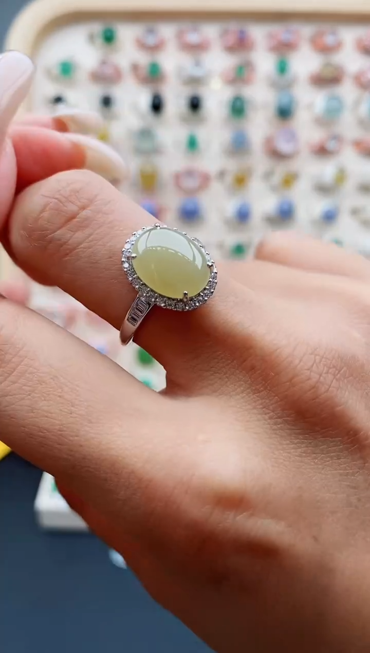 【闪购商品】翡翠戒指银S925镶嵌缅甸天然A货翡翠111  8+5