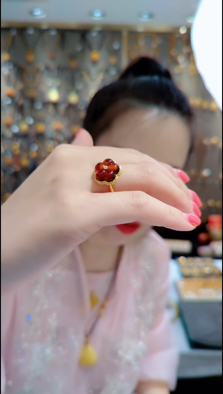 血珀银S925镀金镶嵌珠宝奇石﹣G206琥珀戒指