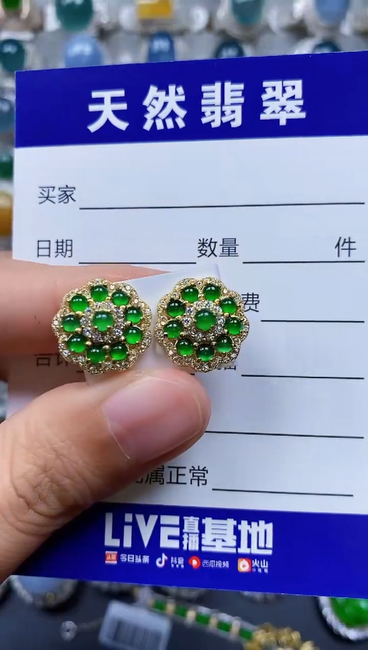 【闪购商品】翡翠耳饰银S925镶嵌0437