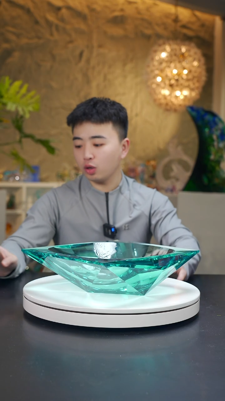 手工艺品琉璃湖水蓝钻石切面果盘