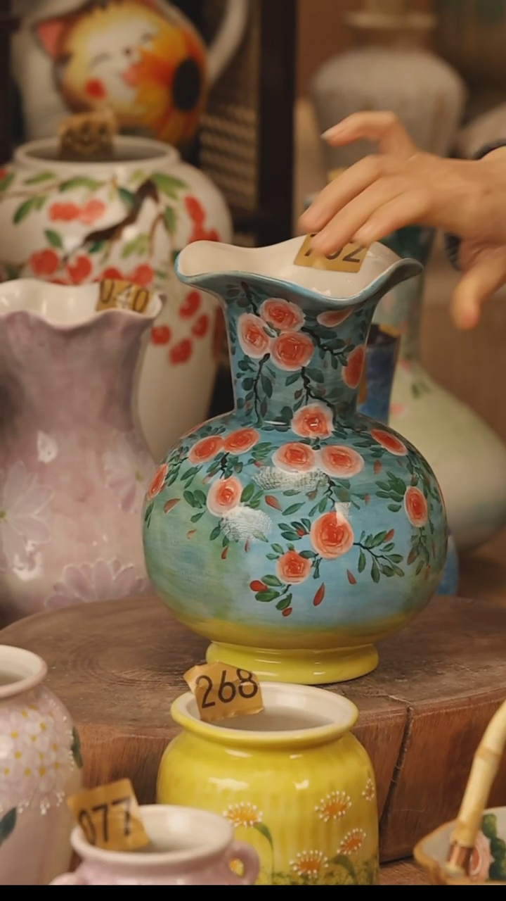 陶瓷景德镇设计师手作花器摆件侘寂风@M702@