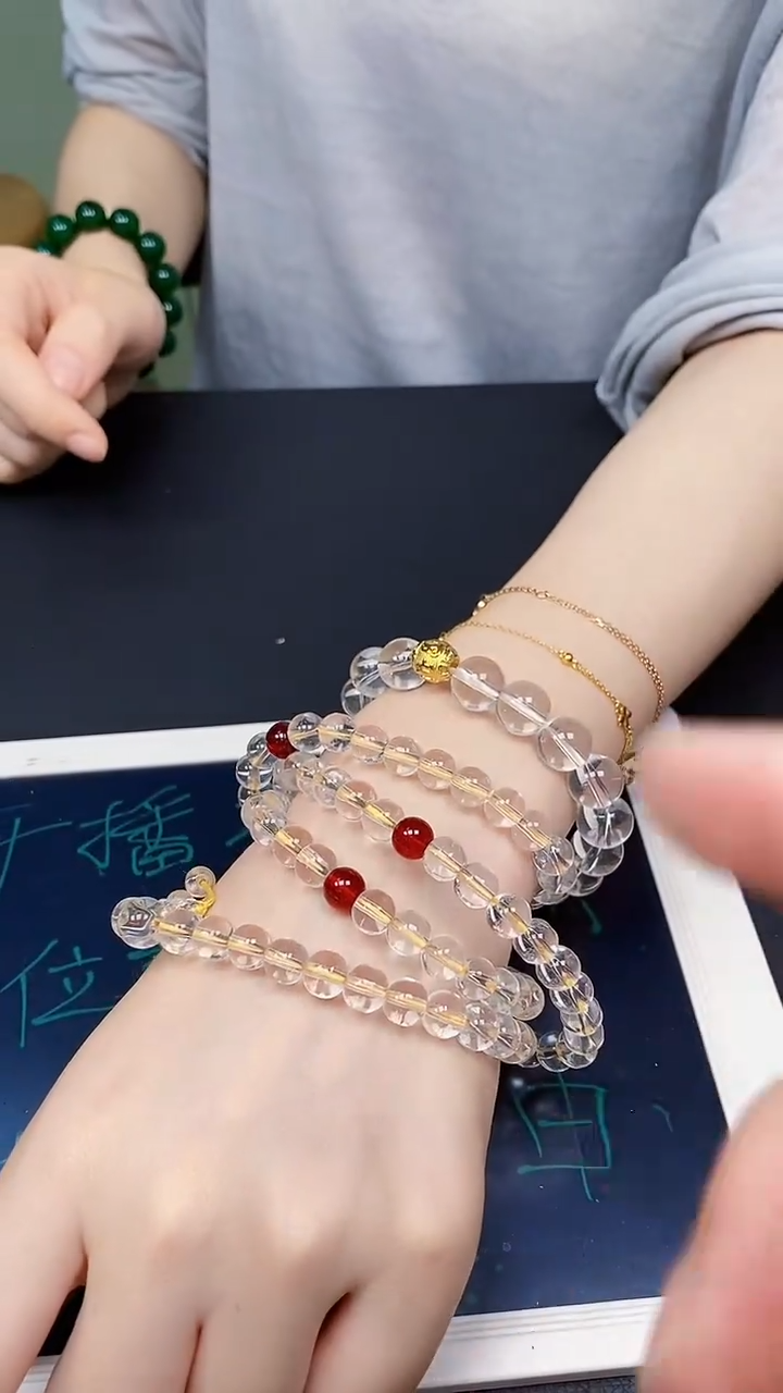 未镶嵌颈饰水晶白水晶手链+项链， 2件套