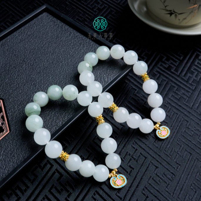 菲菲珠宝好%天山翠单圈手串-圆珠约12mm%多样性发一