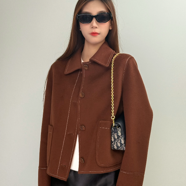 100羊绒时尚宽松型长款长袖女毛呢外套呢大衣双面气质仿牛仔女新