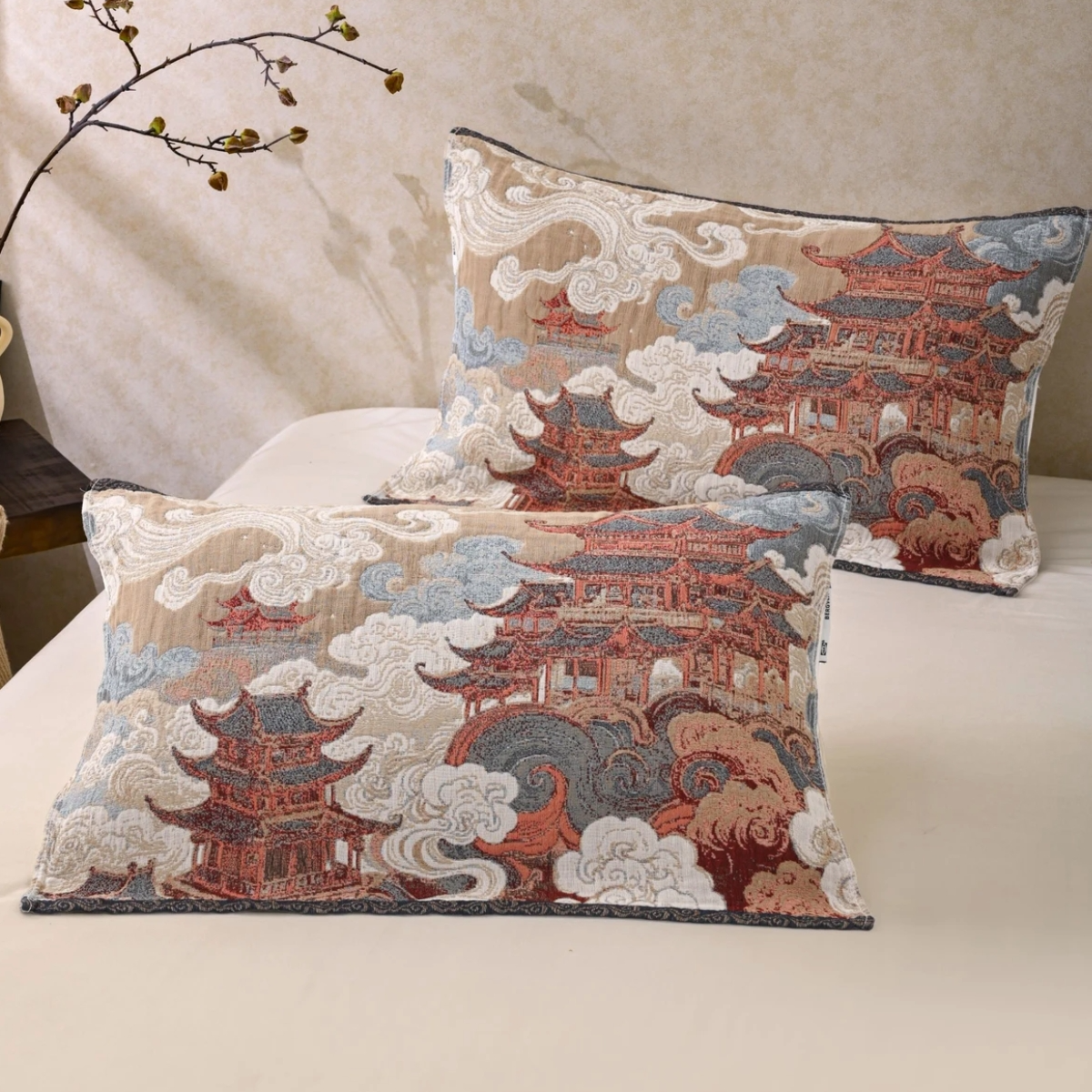 【云宫天阙】国宾礼棉麻纱布枕巾一对--50cm*80cm