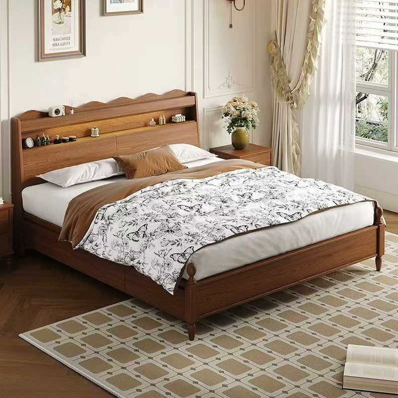 法式复古纯实木床中古风小户型1米8双人床主卧室带储物1米5单人床
