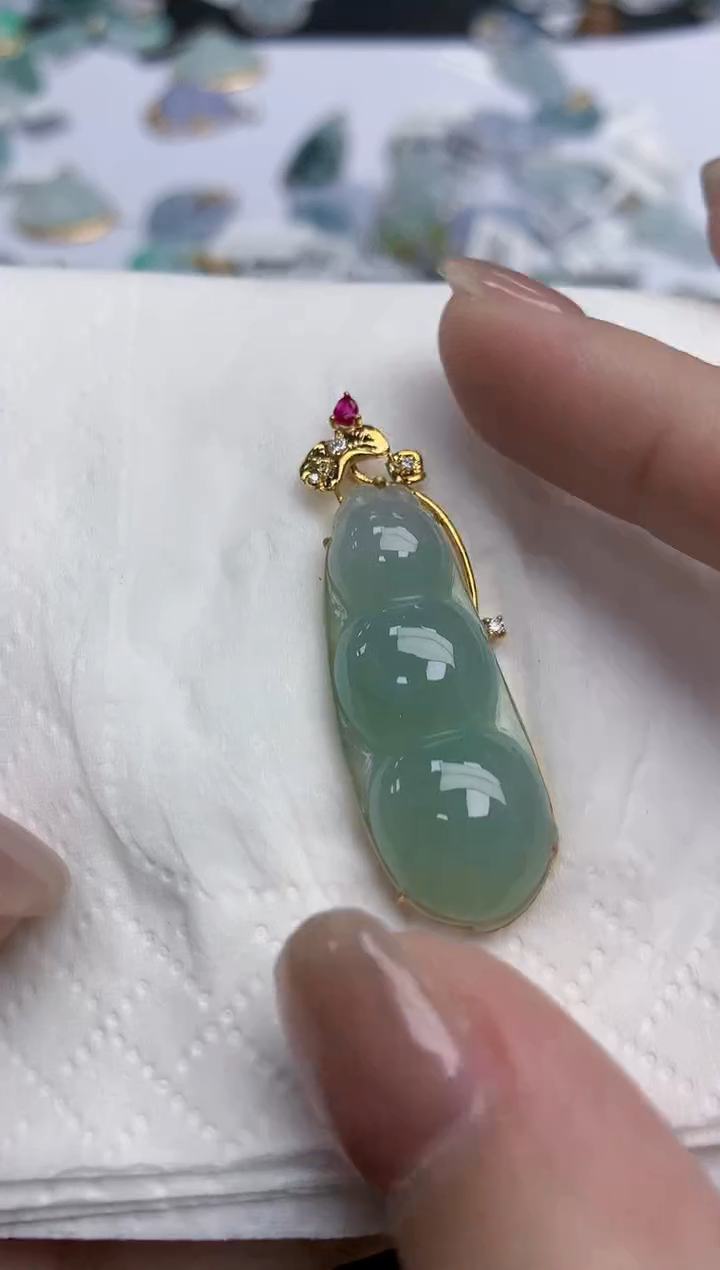 【闪购商品】翡翠颈饰18K金镶嵌天然缅甸翡翠A货