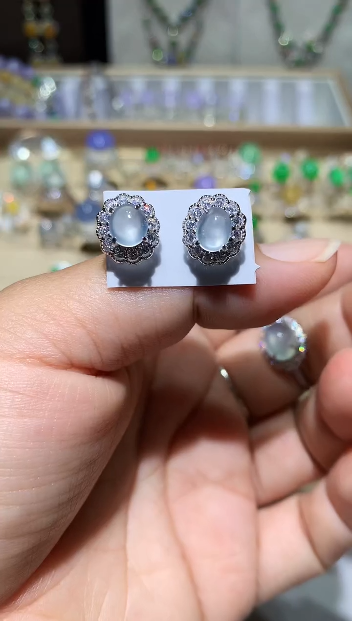 【闪购商品】翡翠耳饰银S925镶嵌耳钉