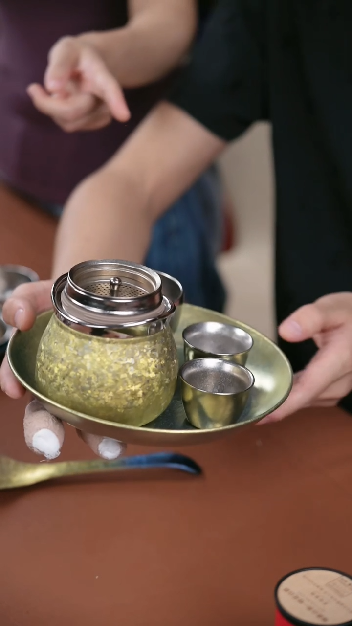 钛纯钛福禄宝瓶+钛盘 金 配金色钛盘