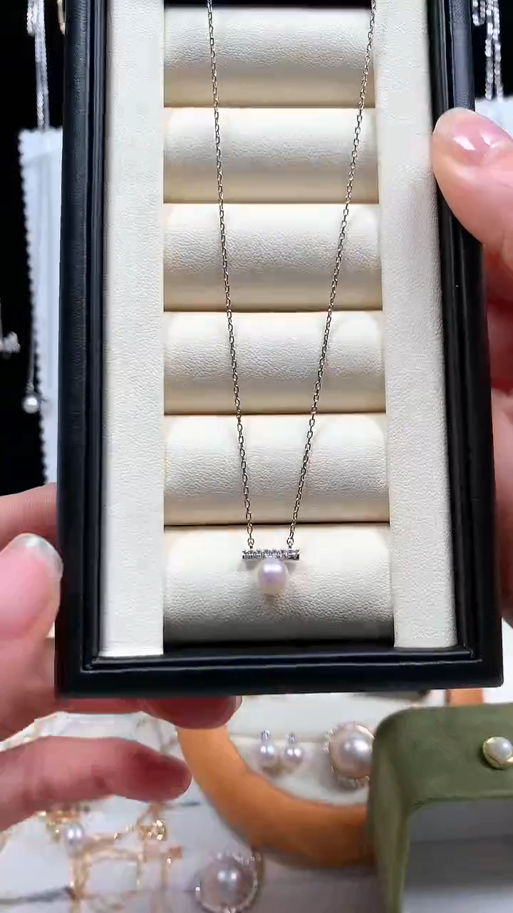 【闪购商品】海水珍珠颈饰银S925镶嵌海水珍珠开口戒满钻平衡木套链